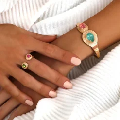 Adjustable Sun Bangle Bracelet - Turquoise and Pink