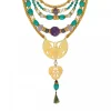 Adjustable Tiki bib necklace - turquoise