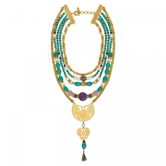 Adjustable Tiki bib necklace - turquoise