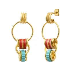Alicudi pierced stud earrings - turquoise and coral