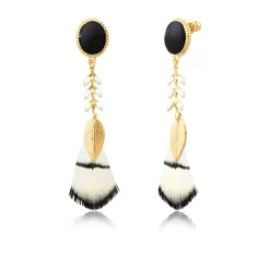 Alizia pierced stud earrings in gold-tone metal - black and white