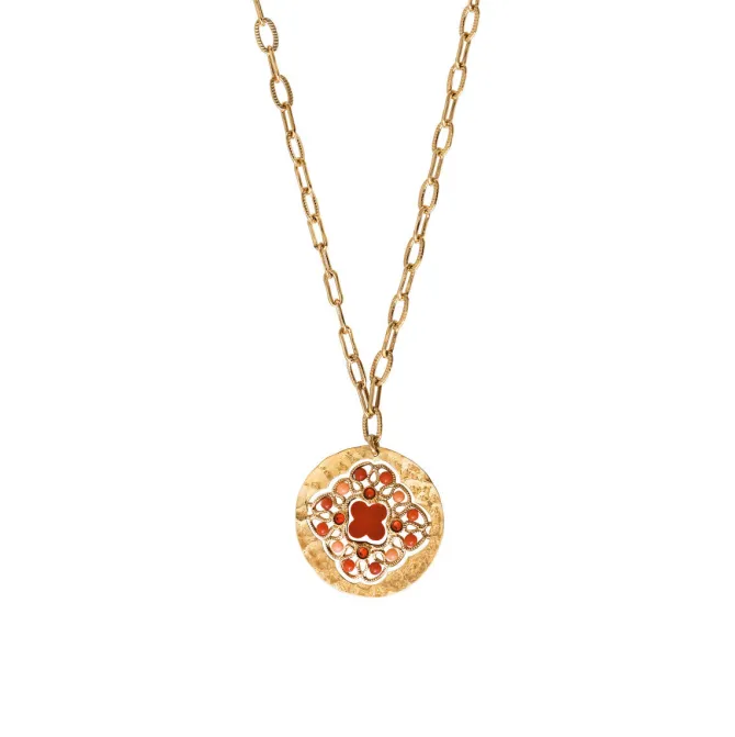 Angelique Pendant Chain Necklace - Red