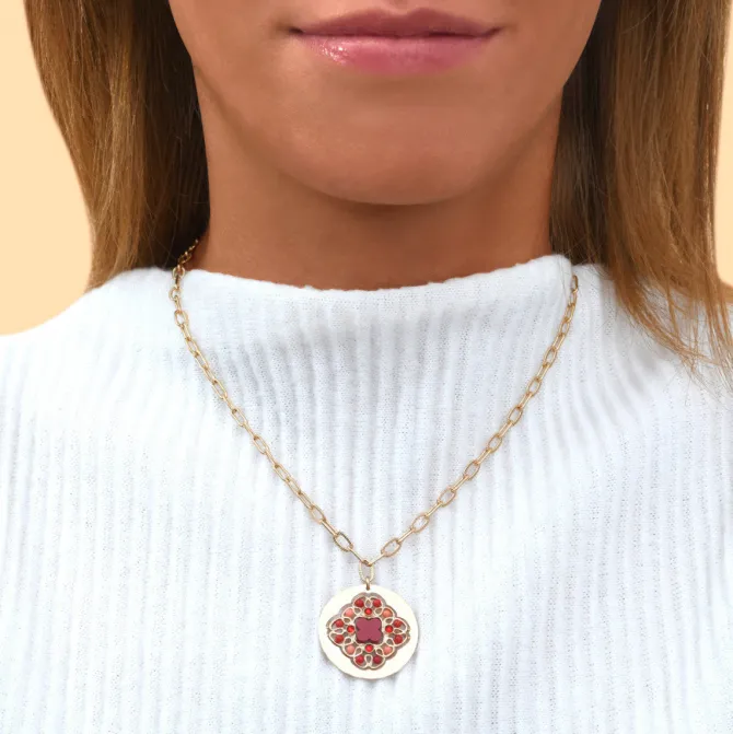 Angelique Pendant Chain Necklace - Red