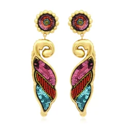 Angèle long clip-on earrings - orange and purple