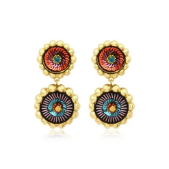 Angèle round clip-on earrings - orange and purple