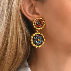 Angèle round clip-on earrings - orange and purple