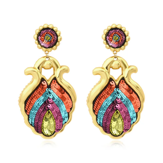 Angèle wide clip-on earrings - orange and purple