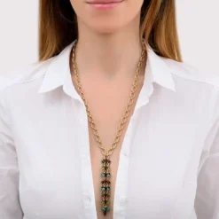 Annella long necklace - red and turquoise