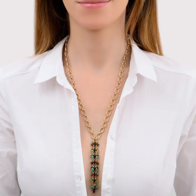 Annella long necklace - red and turquoise