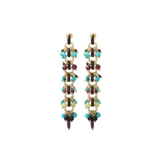 Annella long stud earrings for pierced ears - red and turquoise