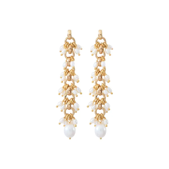 Annella pierced post drop earrings - white pearl