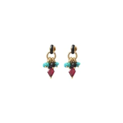 Annella thin stud earrings for pierced ears - red and turquoise