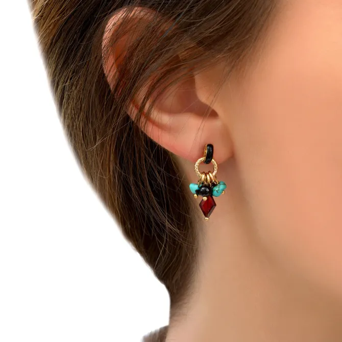 Annella thin stud earrings for pierced ears - red and turquoise