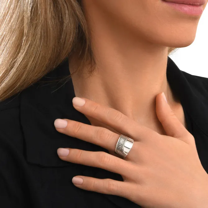 Ashanti adjustable wide ring – silver