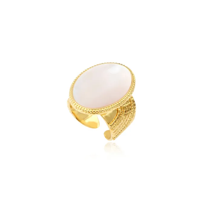 Ashanti oval adjustable ring – white