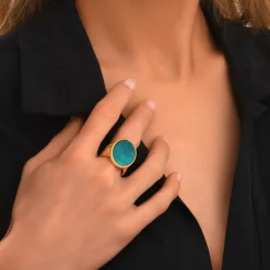 Ashanti oval adjustable ring – turquoise and green