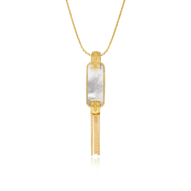 Ashanti rectangular mother-of-pearl pendant necklace – white
