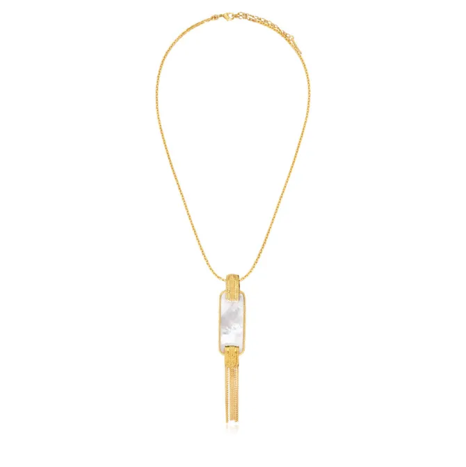 Ashanti rectangular mother-of-pearl pendant necklace – white