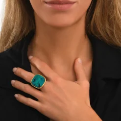 Ashanti Square Adjustable Ring – Turquoise and Green