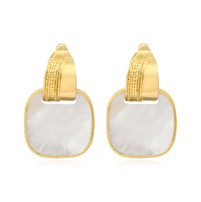 Ashanti square pierced stud earrings – white