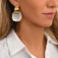 Ashanti square pierced stud earrings – white