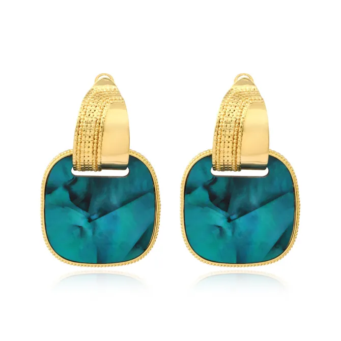 Ashanti square pierced stud earrings – turquoise and green
