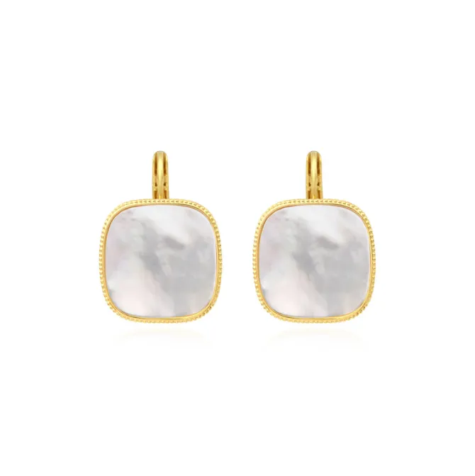 Ashanti square sleeper earrings – white