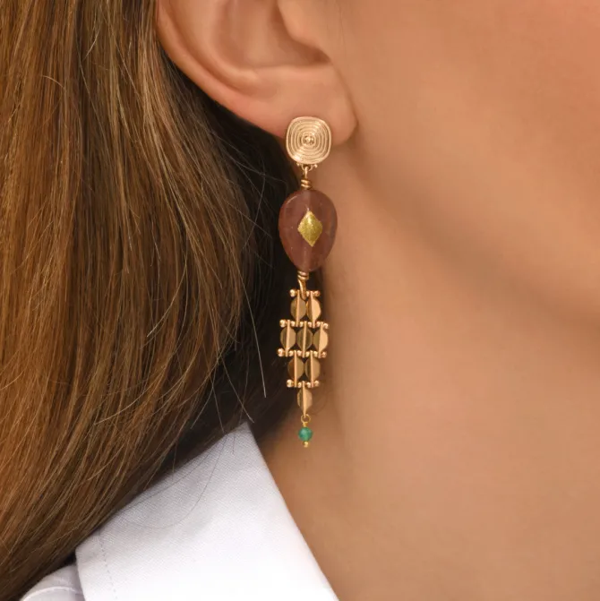 Babylon clip-on earrings - rose quartz