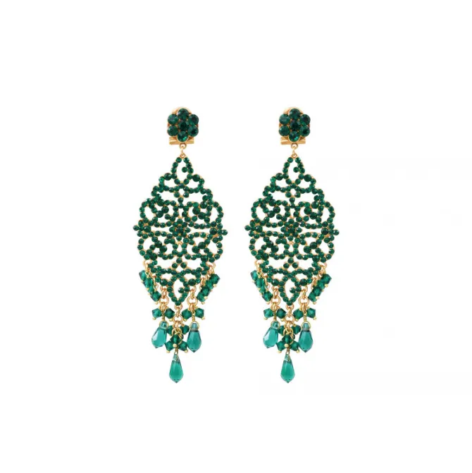 Chiara long stud earrings for pierced ears - green