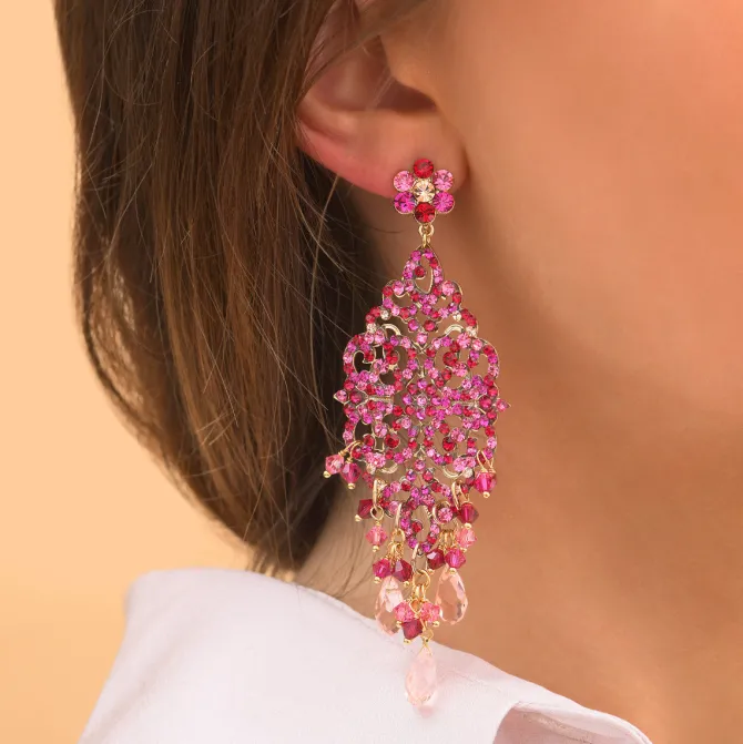 Chiara pierced drop stud earrings - fuchsia pink