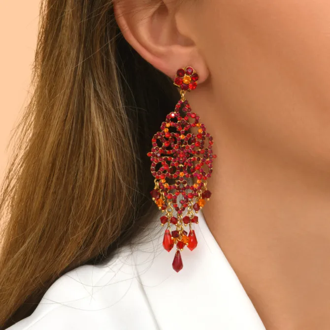 Chiara pierced stud drop earrings - red