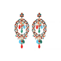 Chiara pierced stud earrings - red and turquoise