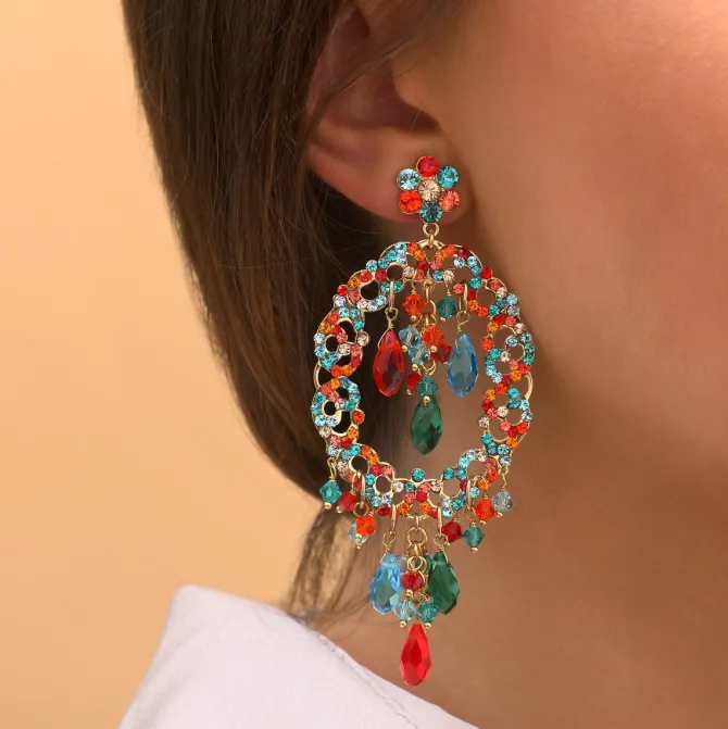 Chiara pierced stud earrings - red and turquoise
