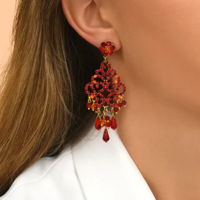 Chiara Solar Pierced Stud Earrings - Red