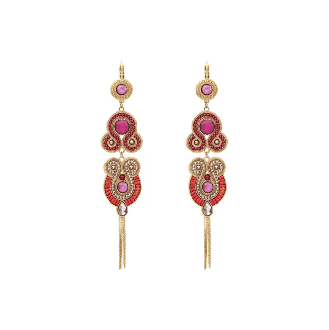 Circus dangle sleeper earrings - fuchsia pink