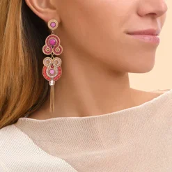 Circus long stud pierced earrings - fuchsia pink