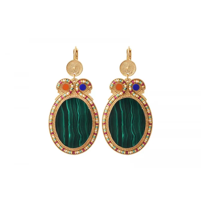 Claudia large sleeper earrings - green