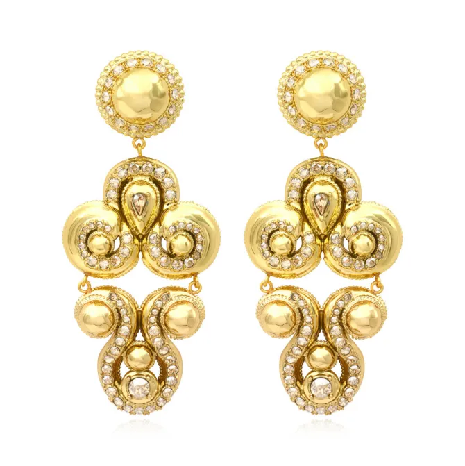 Gloria clip-on earrings in gold metallic resin and crystals - gold