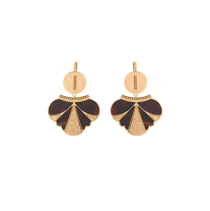 Hawaiian sleeper earrings - black and gold