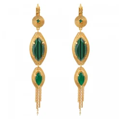 Long sleeper earrings, Sun design - green