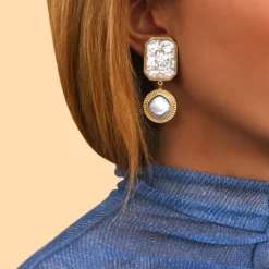Louise clip-on drop earrings - white