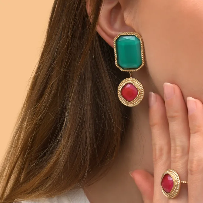 Louise clip-on earrings - turquoise and red