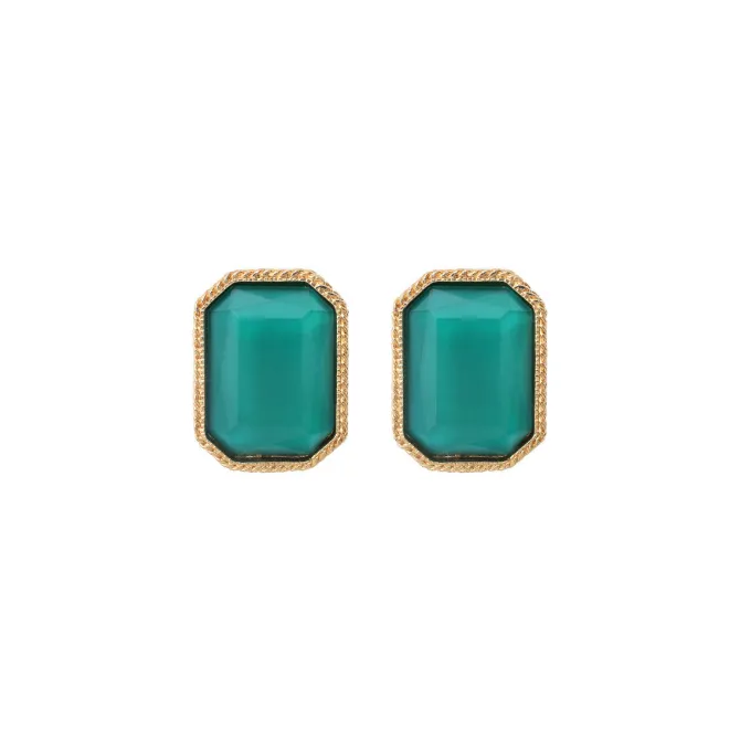 Louise rectangular clip-on earrings - turquoise