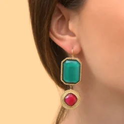 Louise sleeper earrings - turquoise and red