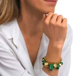Loulou adjustable chain bracelet – green and gold