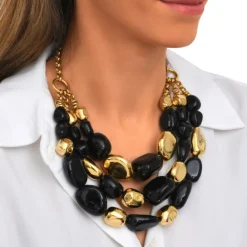 Loulou bib necklace – black and gold