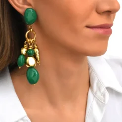 Loulou clip-on earrings – green and gold
