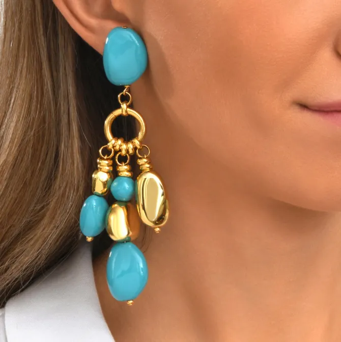 Loulou clip-on earrings – turquoise and gold