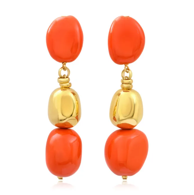 Loulou long clip-on earrings – orange and gold