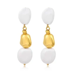 Loulou long clip-on earrings – white and gold